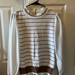Sioni White and Brown Striped Blouse
